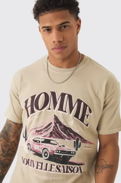 Slim Washed Western Print T-shirt | BoohooMAN UK