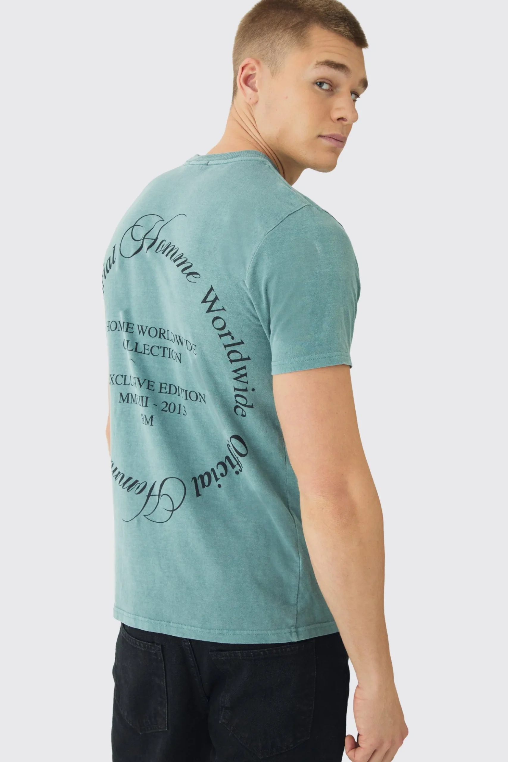 Slim Washed Worldwide Print T-Shirt | BoohooMAN UK