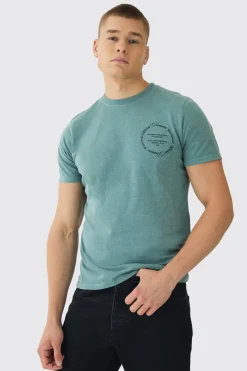 Slim Washed Worldwide Print T-Shirt | BoohooMAN UK