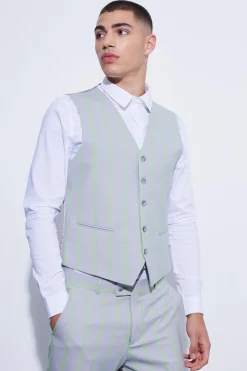 Slim Wide Stripe Waistcoat | BoohooMAN UK