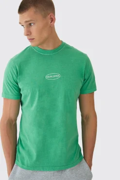 Slim Worldwide Chest Wash Embroidered T-Shirt | BoohooMAN UK