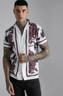 Slub Texture Tiger Print Shirt | BoohooMAN UK