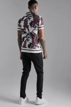Slub Texture Tiger Print Shirt | BoohooMAN UK