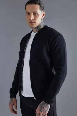 Smart Knitted Bomber | BoohooMAN UK