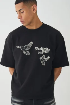 Smart Oversized Boxy Embroidered Interlock T-shirt | BoohooMAN UK
