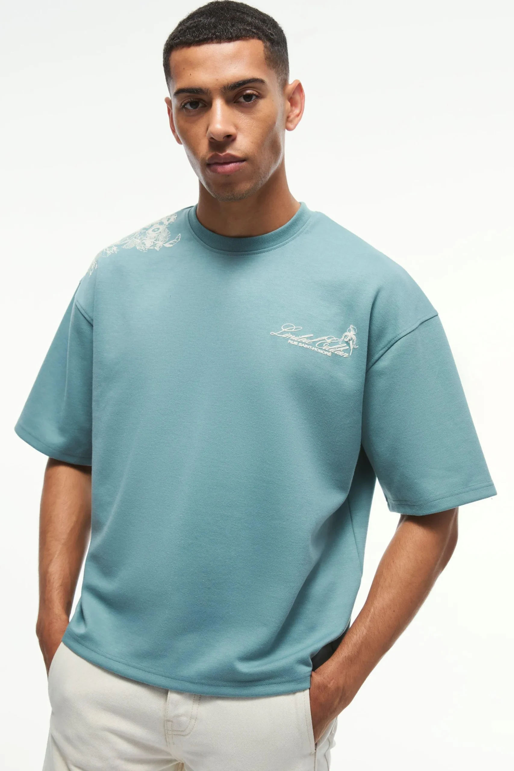 Smart Oversized Boxy Puff Print Interlock T-shirt | BoohooMAN UK
