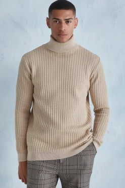Smart Popcorn Texture Roll Neck Jumper | BoohooMAN UK