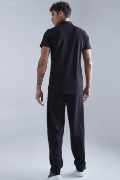 Smart Revere Open Texture Shirt And Trouser Set | BoohooMAN UK