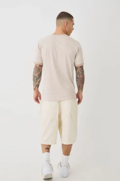 Smart Slim Dogtooth Jacquard Ringer T-shirt | BoohooMAN UK