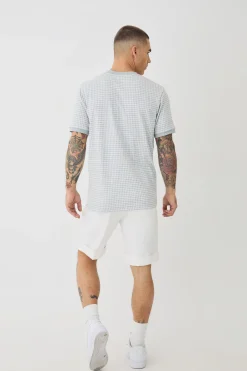 Smart Slim Dogtooth Jacquard Ringer T-shirt | BoohooMAN UK
