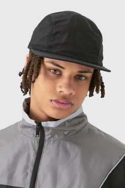 Soft Touch Woven Camper Hat In Black | BoohooMAN UK