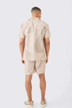 Soft Twill Abstract Printed Tab Shirt And Short | BoohooMAN UK