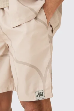 Soft Twill Abstract Printed Tab Shirt And Short | BoohooMAN UK