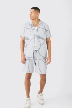 Soft Twill Abstract Printed Tab Shirt And Short | BoohooMAN UK