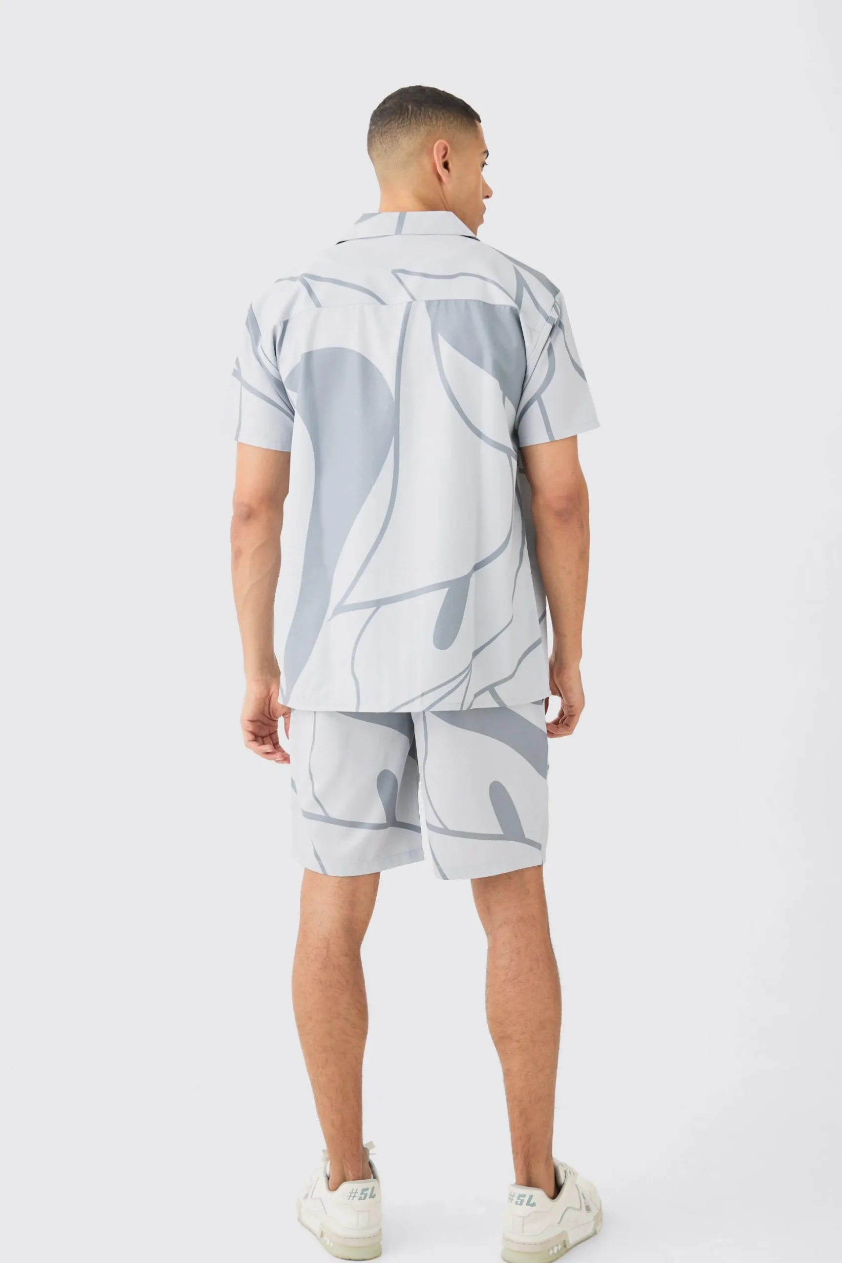 Soft Twill Abstract Printed Tab Shirt And Short | BoohooMAN UK