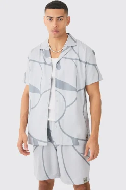 Soft Twill Abstract Printed Tab Shirt And Short | BoohooMAN UK