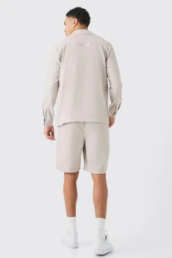 Soft Twill Overshirt And Short Set | BoohooMAN UK