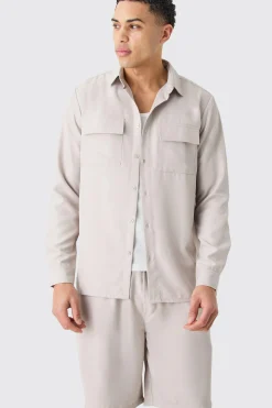 Soft Twill Overshirt And Short Set | BoohooMAN UK