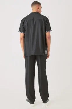 Soft Twill Oversized Border Shirt & Trouser Set | BoohooMAN UK