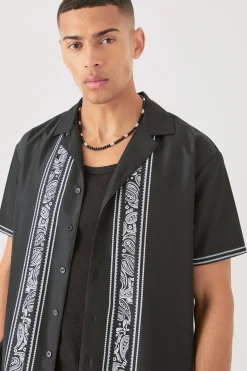Soft Twill Oversized Border Shirt & Trouser Set | BoohooMAN UK