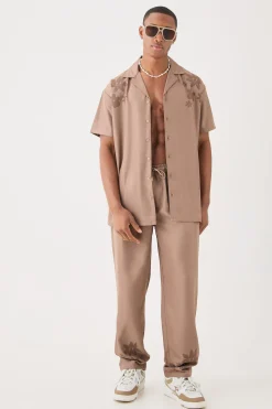 Soft Twill Oversized Shoulder Detail Shirt & Trouser Set | BoohooMAN UK