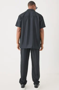 Soft Twill Oversized Shoulder Detail Shirt & Trouser Set | BoohooMAN UK