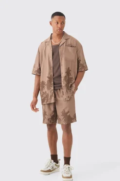 Soft Twill Palm Hem Oversized Boxy Shirt & Short | BoohooMAN UK