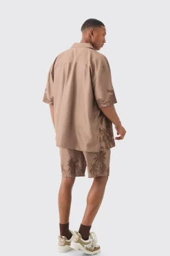 Soft Twill Palm Hem Oversized Boxy Shirt & Short | BoohooMAN UK
