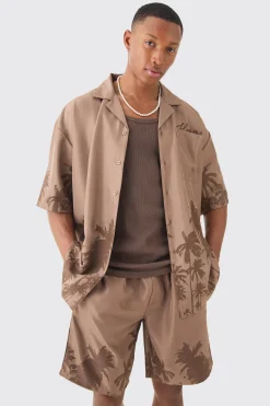 Soft Twill Palm Hem Oversized Boxy Shirt & Short | BoohooMAN UK