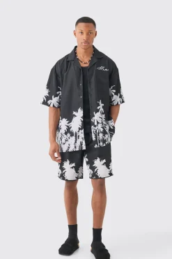 Soft Twill Palm Hem Oversized Boxy Shirt & Short | BoohooMAN UK