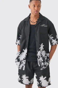 Soft Twill Palm Hem Oversized Boxy Shirt & Short | BoohooMAN UK