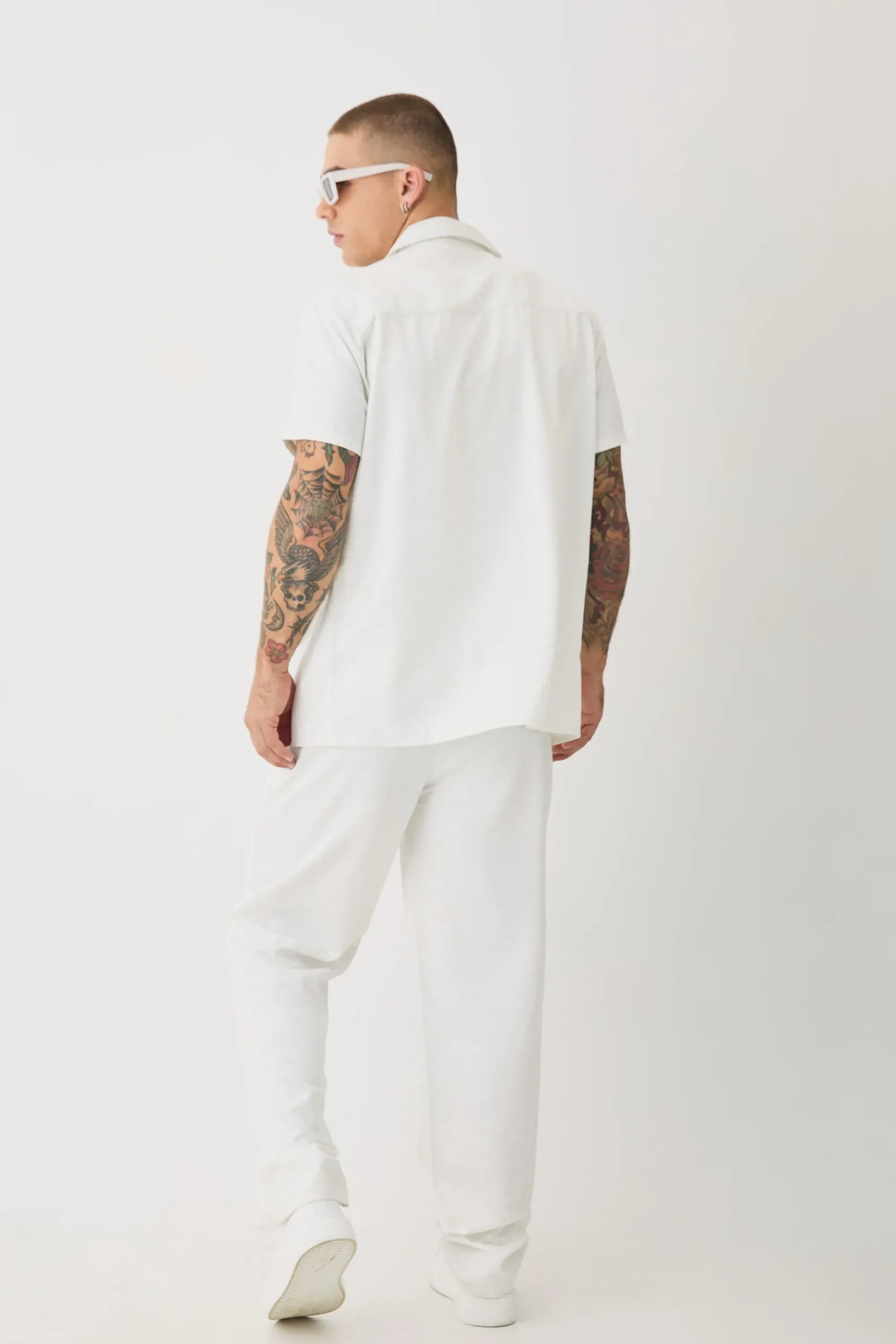 Soft Twill Tonal Monogram Shirt & Trouser Set | BoohooMAN UK