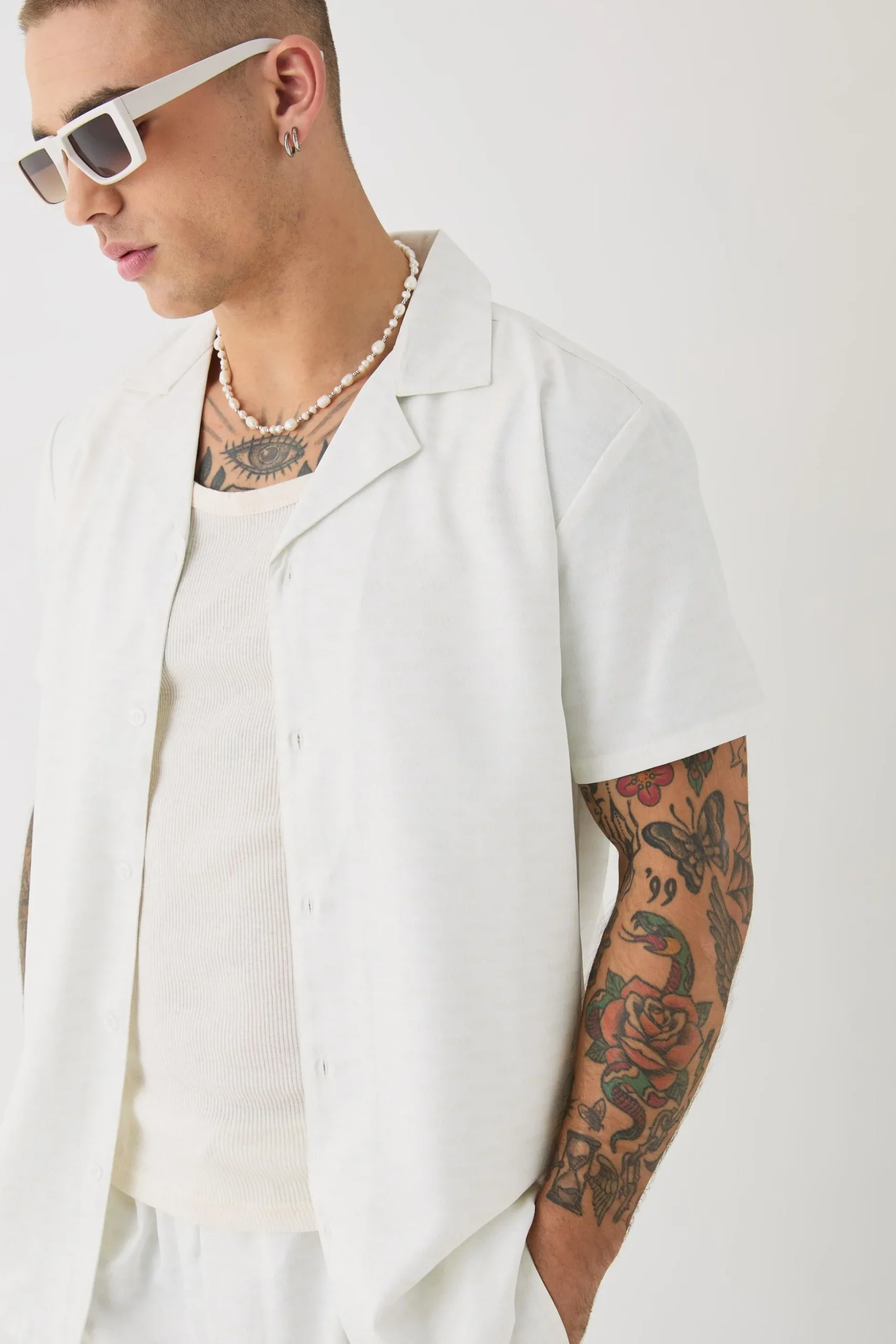 Soft Twill Tonal Monogram Shirt & Trouser Set | BoohooMAN UK