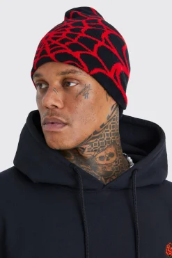 Spiderweb Graphic Beanie | BoohooMAN UK