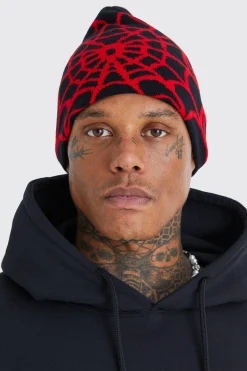 Spiderweb Graphic Beanie | BoohooMAN UK