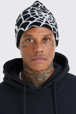 Spiderweb Graphic Beanie | BoohooMAN UK