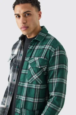 Spliced Frayed Check Shirt | BoohooMAN UK