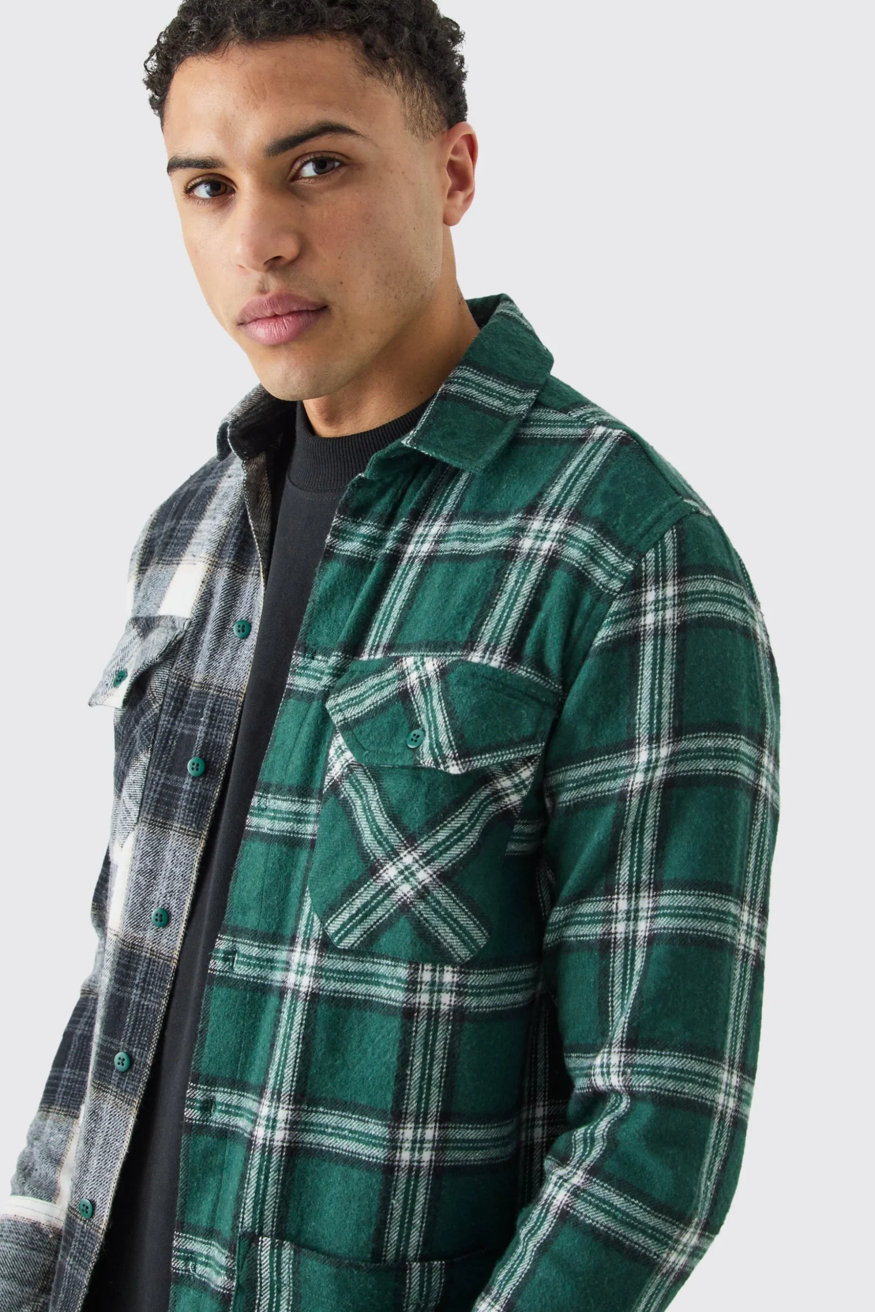 Spliced Frayed Check Shirt | BoohooMAN UK
