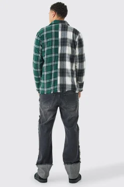 Spliced Frayed Check Shirt | BoohooMAN UK