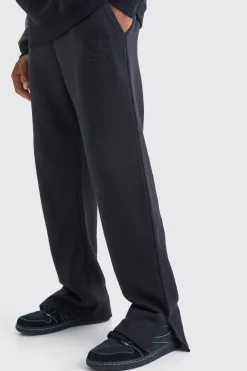 Split Hem Jogger With Distressed Badge | BoohooMAN UK