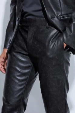 Split Hem Pu Tailored Flared Trousers | BoohooMAN UK