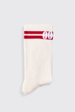 Sports Embroidered Half Terry Stripe Socks In Red | BoohooMAN UK