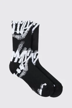 Spray Grafitti Arch Support Socks | BoohooMAN UK