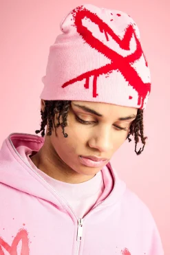 Spray Heart Graphic Beanie | BoohooMAN UK