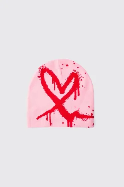 Spray Heart Graphic Beanie | BoohooMAN UK