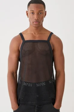 Square Neck Open Mesh Vest | BoohooMAN UK