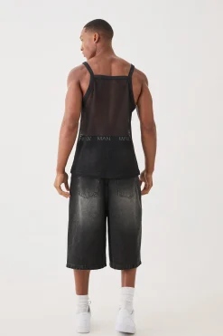 Square Neck Open Mesh Vest | BoohooMAN UK