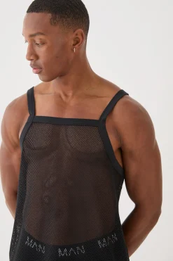 Square Neck Open Mesh Vest | BoohooMAN UK