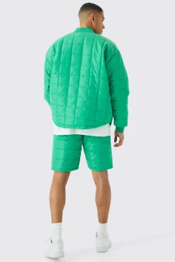 Square Quilted Oversized Pocket Bomber Set | BoohooMAN UK