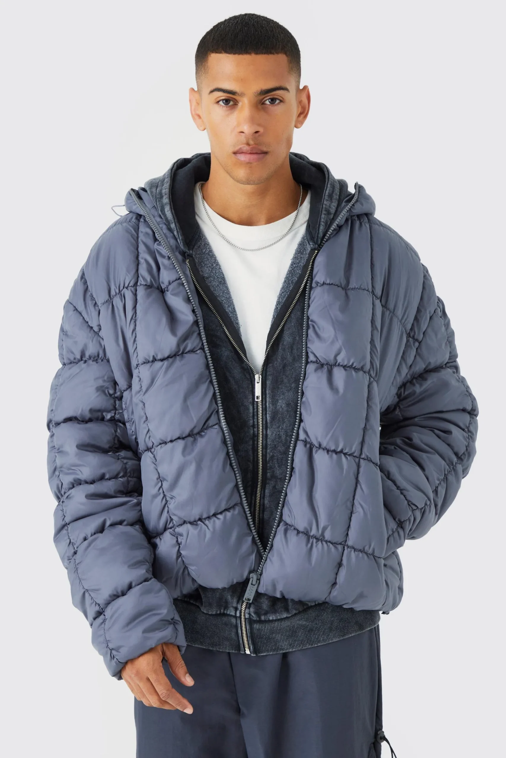 Square Quilted Ruched Puffer | BoohooMAN UK